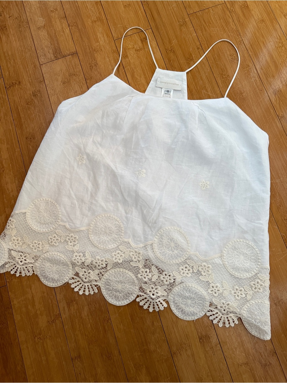 Cream Crochet-Hem 100% Cotton Cami Top